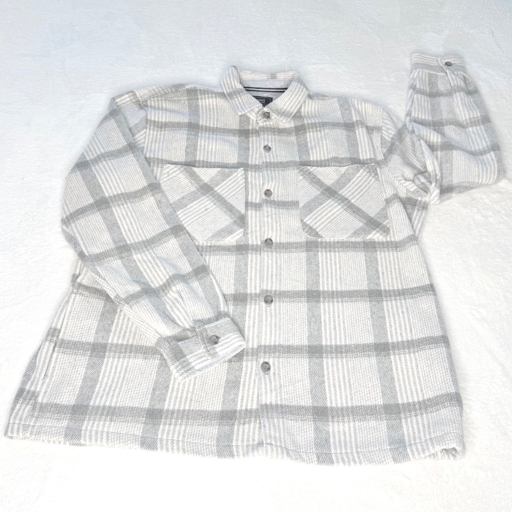 Nomad Craft Flow Gray Plaid Shacket Jacket Fleece Button Up Men XL Cozy
